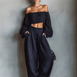 Tiana | Váll Nélküli Szett – Elegáns, Széles Nadrággal