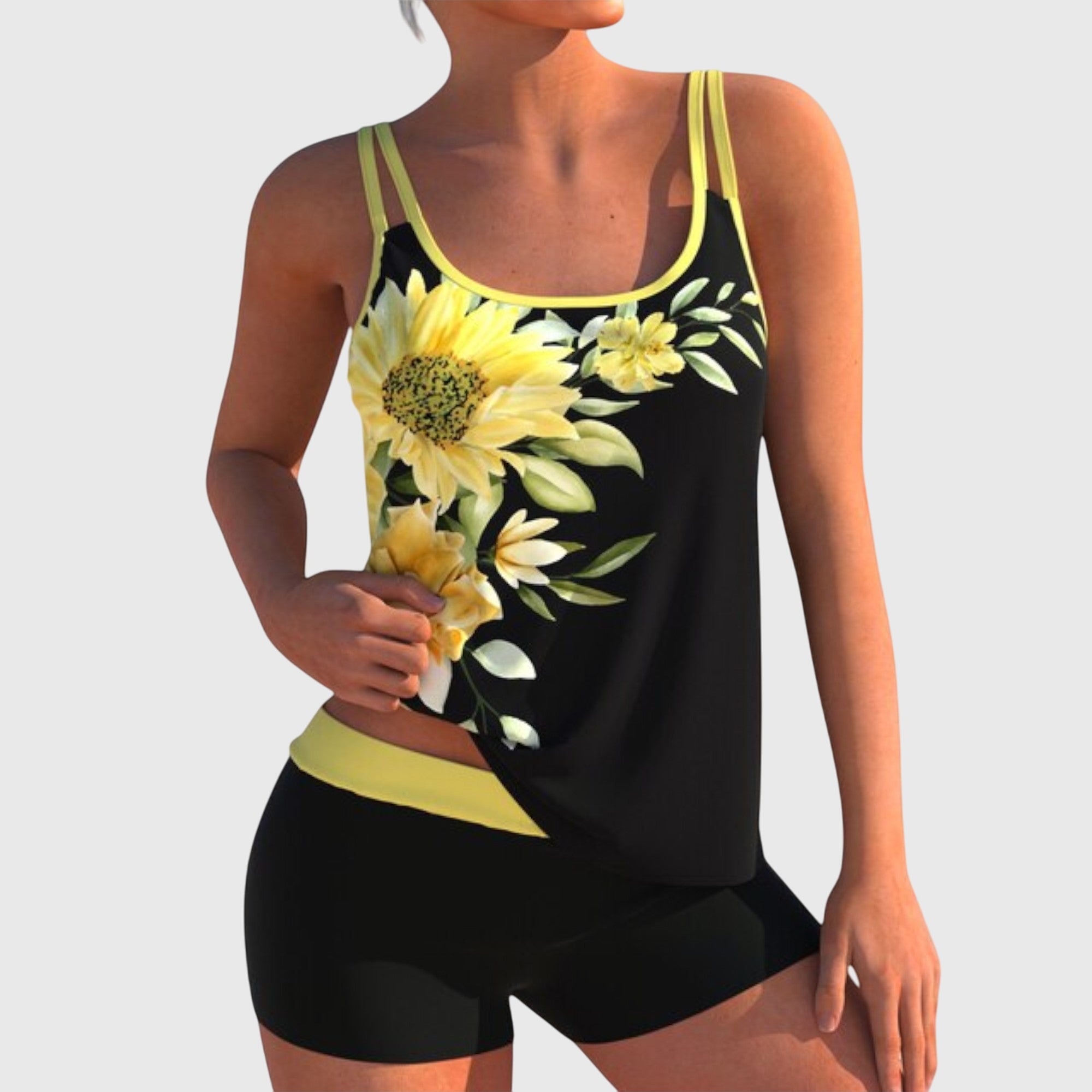 Flor – Virágmintás tankini rövidnadrággal, lapos has hatással