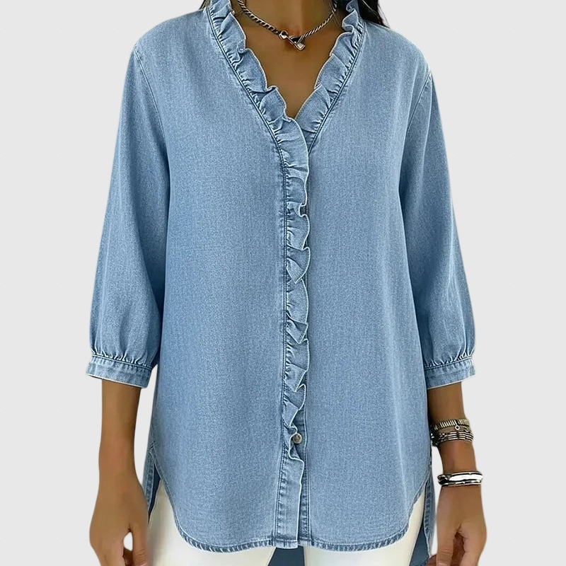 Lucía | Laza denim blúz V-nyakkal
